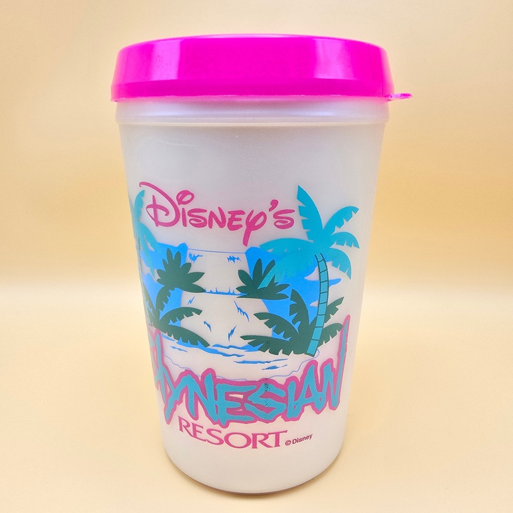 Vintage Disney Polynesian Resort Aladdin Thermal Travel Mug Pink Lid Made in USA